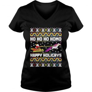 Official Santa riding unicorn Ho Ho Ho Homo happy holidays Vneck