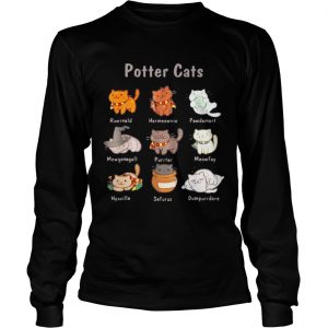 Potter cat Rawrnald Hermeownie Pawdamort Mewgonagall Purrter Meowfoy Nyaville Sefurus Dumpurrdore Longsleeve Tee