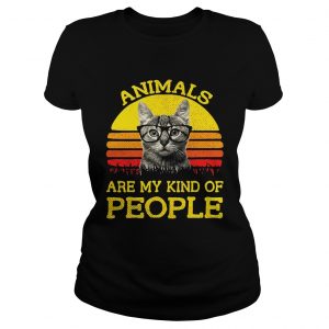 Cat animals are my kind of people retro Ladies tee