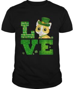 Love Cat St Patricks Day Green Shamrock Guys Tee