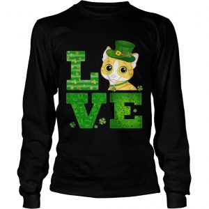 Love Cat St Patricks Day Green Shamrock Longsleeve Tee
