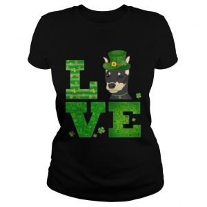 Love Doberman St Patricks Day Green Shamrock Ladies Tee