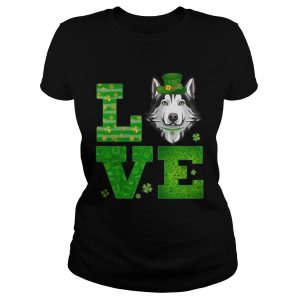 Love Husky St Patricks Day Green Shamrock Ladies tee