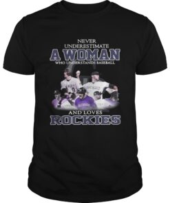Never underestimate a woman who understands baseball and loves Rockies Guys Tee