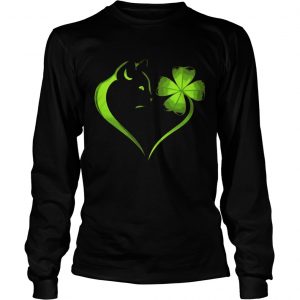 Cat Irish Four leaf clover heart Longsleeve Tee