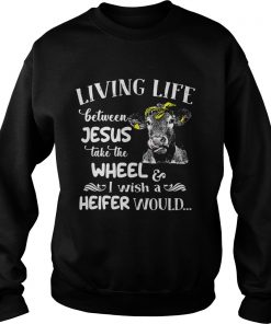 Cow living life some where between Jesus take the wheel I wish a heifer would Sweater