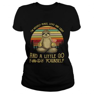 Sloth holding Buddhas hand Im mostly peace love and light retro Ladies Tee