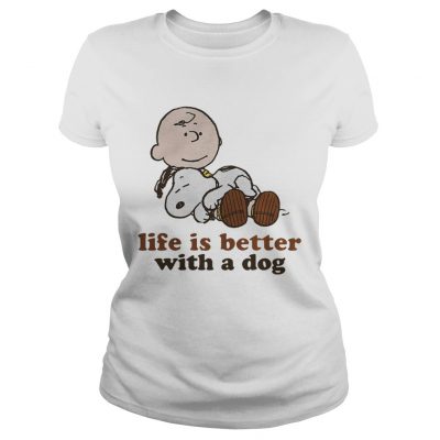 Ladies tee Peanuts snoopy and charlie brown Life is better with a dog shirt