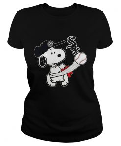 Snoopy Play Baseball TShirt For Fan White Sox Team Ladies Tee