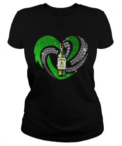St Patricks Day Shamrock Irish Jameson Love Wine Heart Bling Ladies Shirt