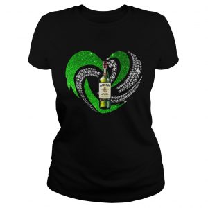 St Patricks Day Shamrock Irish Jameson Love Wine Heart Bling Ladies Shirt