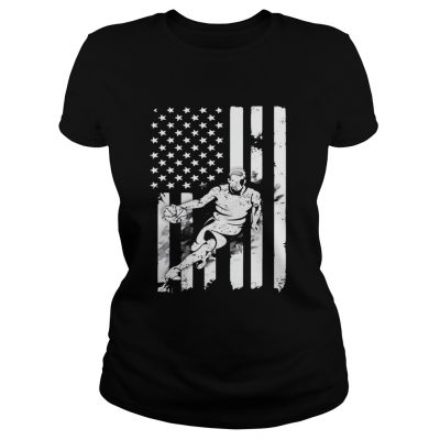Basketball Player With American Flag Ladies Tee