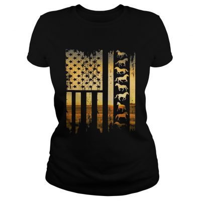 Horse flag america sunset Ladies Tee