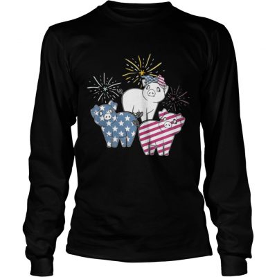 American Flag Pigs For Independence Day Funny Longsleeve Tee