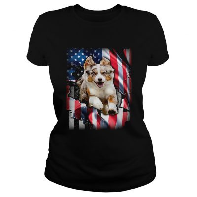 Australian Shepherd Aussie inside American flag Ladies Tee