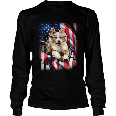 Australian Shepherd Aussie inside American flag Longsleeve Tee