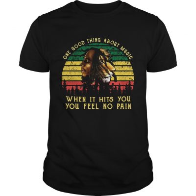 Bob Marley Iron Lion Zion one good thing about music when it hits you you feel no pain retro Unisex Shirt