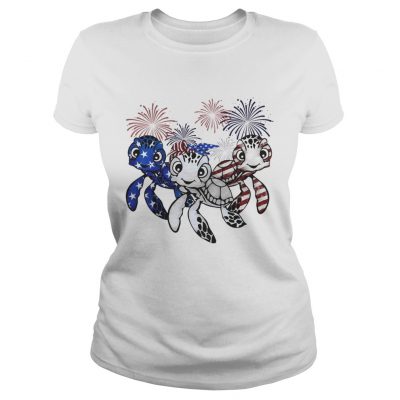 Firework American flag Turtles Ladies Tee