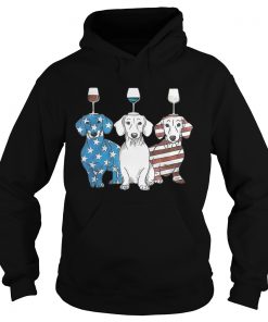 Glass wine American flag blue white red Corgi Hoodie