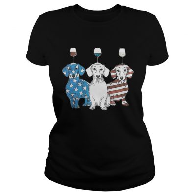 Glass wine American flag blue white red Corgi Ladies Tee