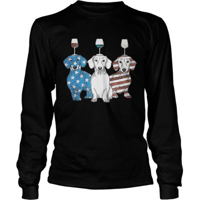 Glass wine American flag blue white red Corgi Longsleeve tee
