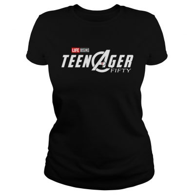 Marvel Avengers Endgame Life Begins Teen Ager fifty Avengers Ladies Tee