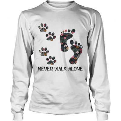 Never Walk Alone Floral Dog Lover Footprint Version Longsleeve Tee