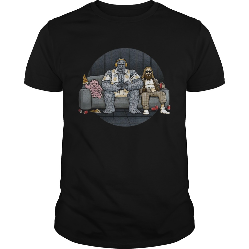 Thor and Korg Miek sitting sofa shirt