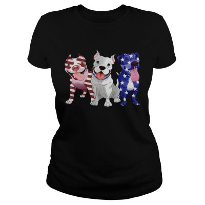 Three Pitbull American Flag Ladies Tee