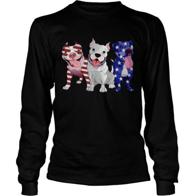 Three Pitbull American Flag Longsleeve T ee
