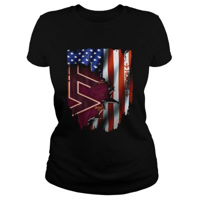 irginia Tech Hokies inside American flag Ladies Tee