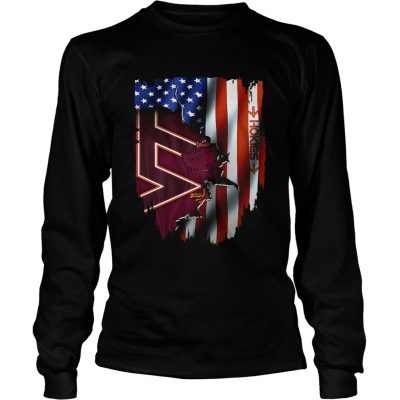 irginia Tech Hokies inside American flag Longsleeve Tee