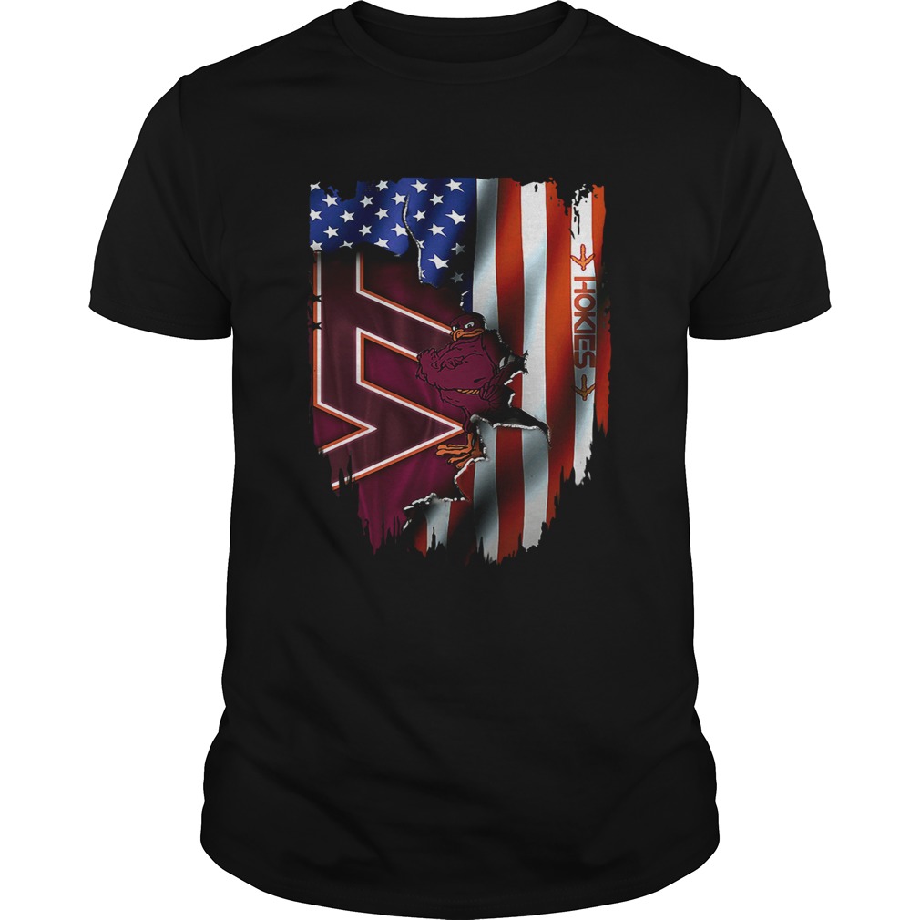 Virginia Tech Hokies inside American flag shirt