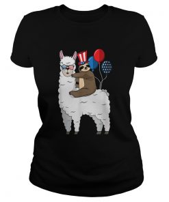 4th Of July Llama and Sloth USA Patriotic American Flag  Classic Ladies