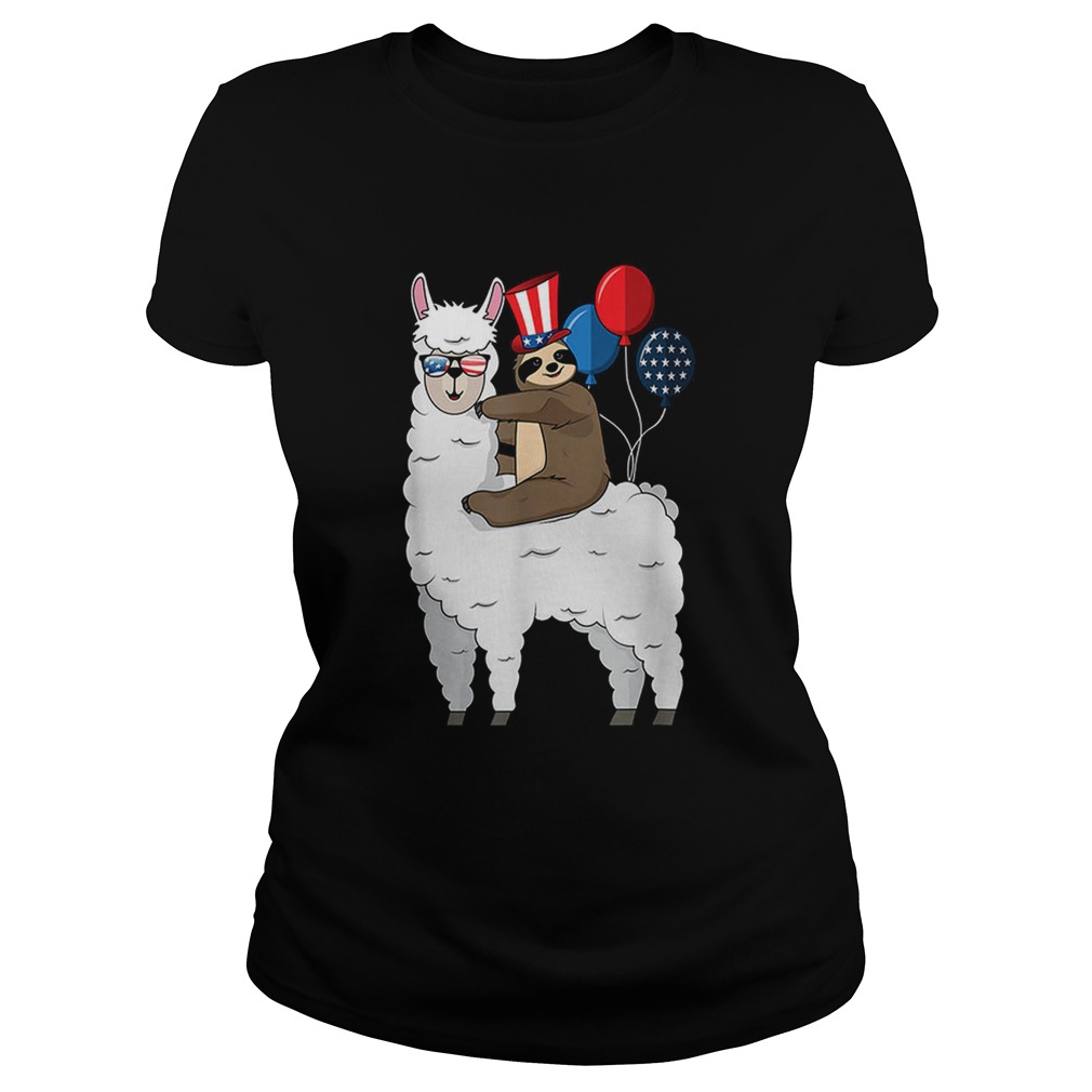 4th Of July Llama and Sloth USA Patriotic American Flag Classic Ladies