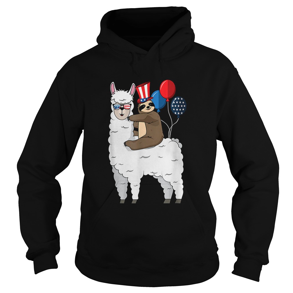 4th Of July Llama and Sloth USA Patriotic American Flag Hoodie