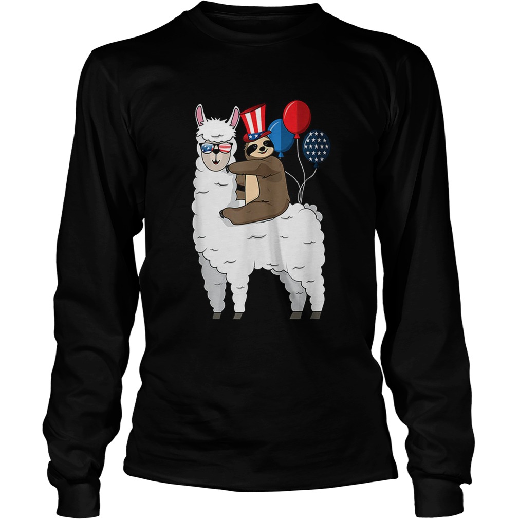 4th Of July Llama and Sloth USA Patriotic American Flag LongSleeve