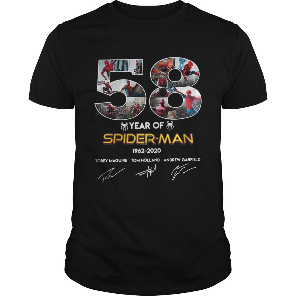 58 year of SpiderMan 19622020 Tobey Maguire Tom Holland Andrew Garfield shirt