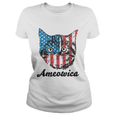 Ameowica Cat American flag Ladie s Tee