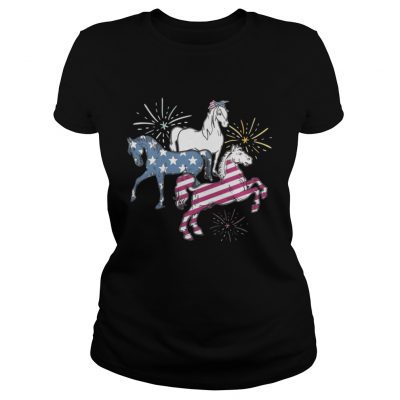 American Flag Horse For Independence Day Funny Ladise Tee