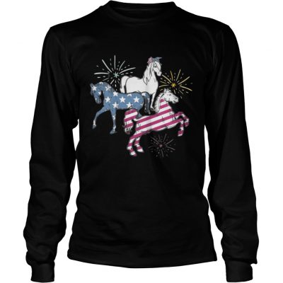 American Flag Horse For Independence Day Funny Longsleeve Tee