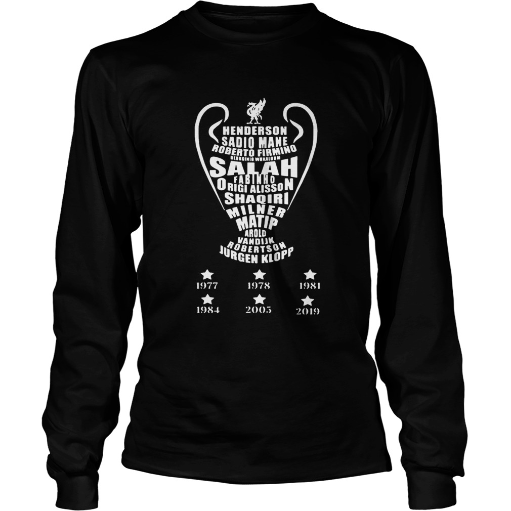 Full Team Name Liverpool 6x C1 Cup Champion TShirt LongSleeve
