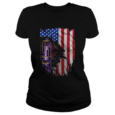 Louisiana State University LSU Tigers inside American flag Ladies Tee