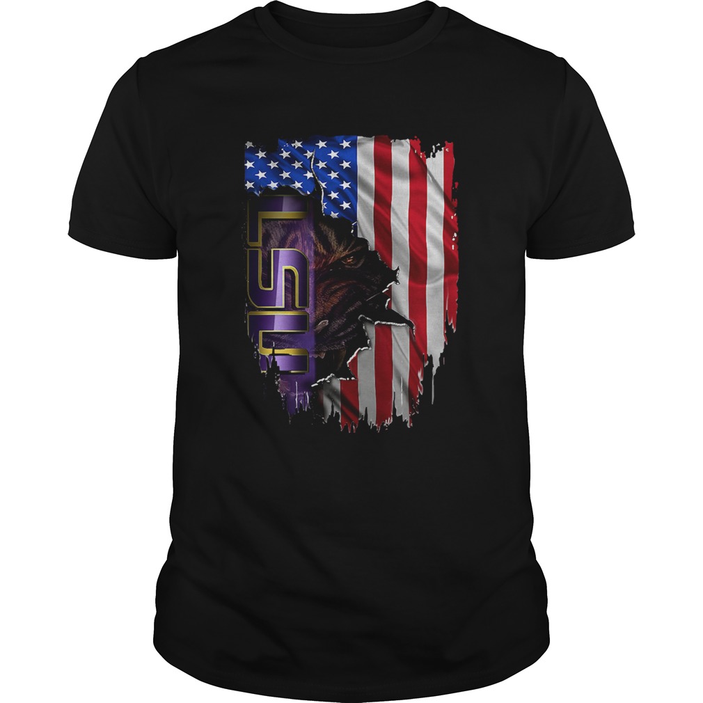 Louisiana State University LSU Tigers inside American flag shirt