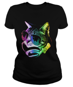 Premium Rainbow Music Cat LGBT Pride Cat Shirt Classic Ladies