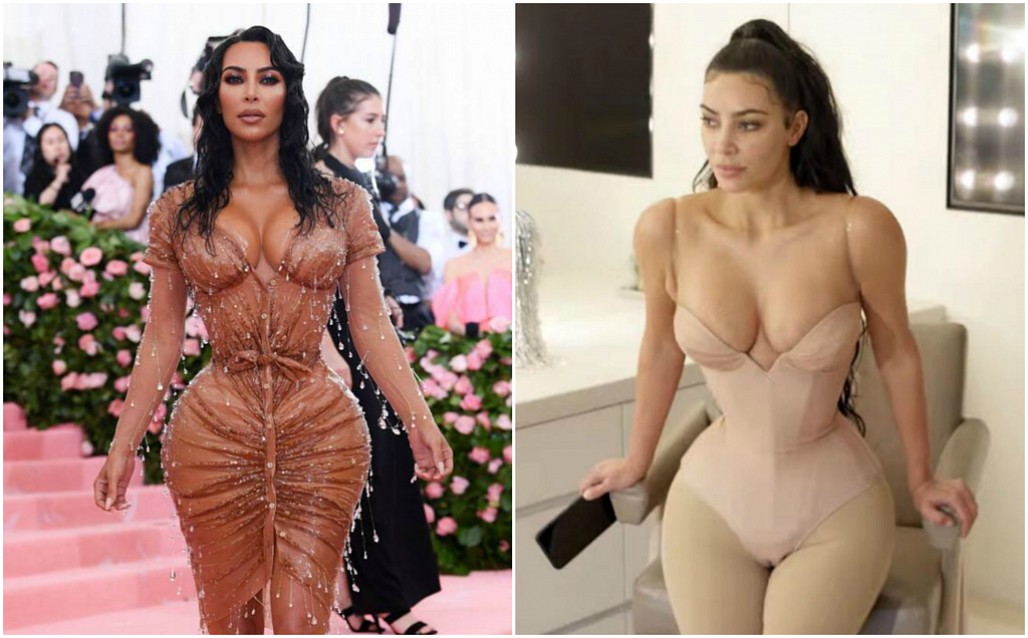 The corset squeezes the body of Ms. Kanye West's wife