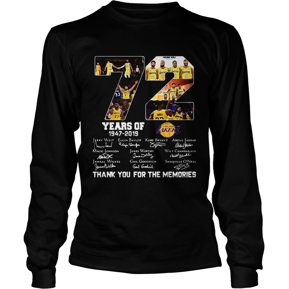 72 years of Los Angeles Lakers 19472019 signatures LongSleeve
