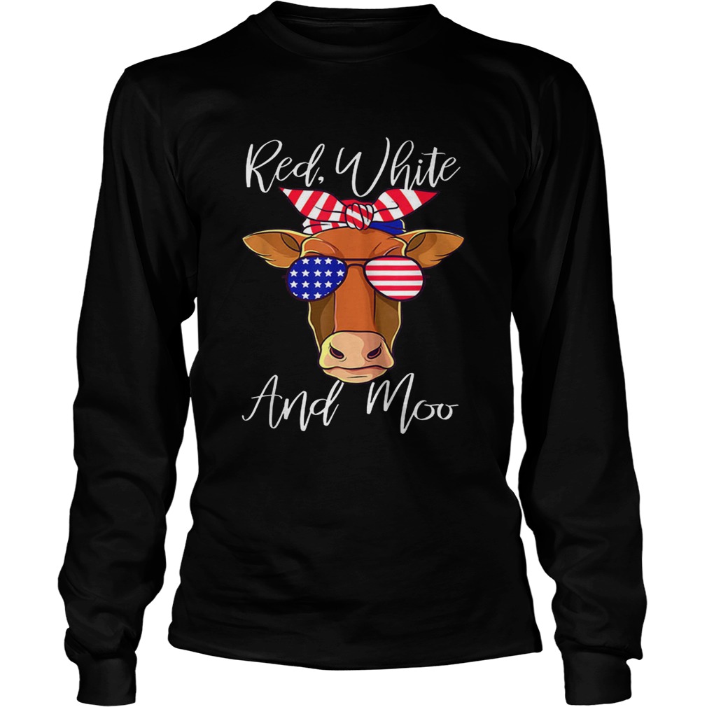 Best price Red White and Moo Cow American Flag 4th Of July LongSleeve