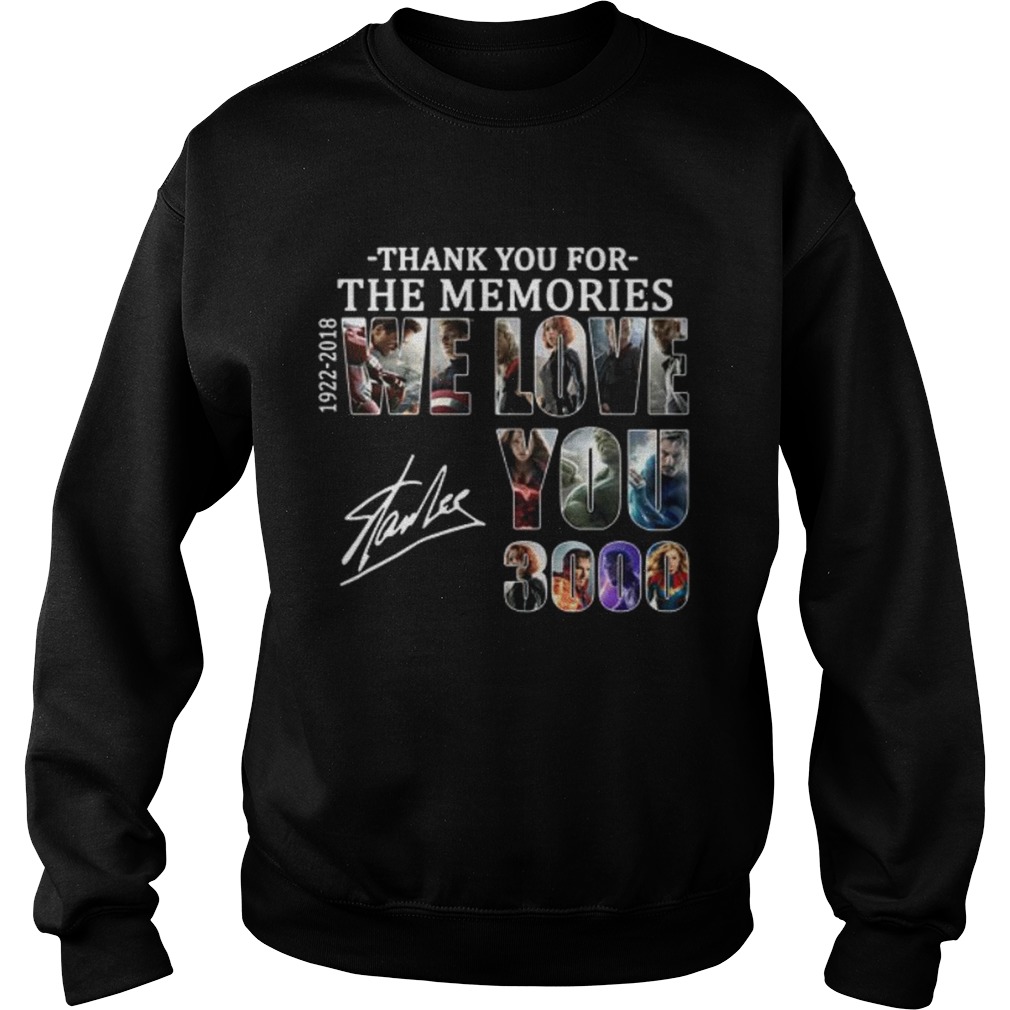 Thank you for the memories 19222018 we love you 3000 Stan Lee Sweatshirt