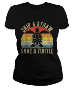 Top Vintage Retro Skip A Straw Save A Turtle  Classic Ladies